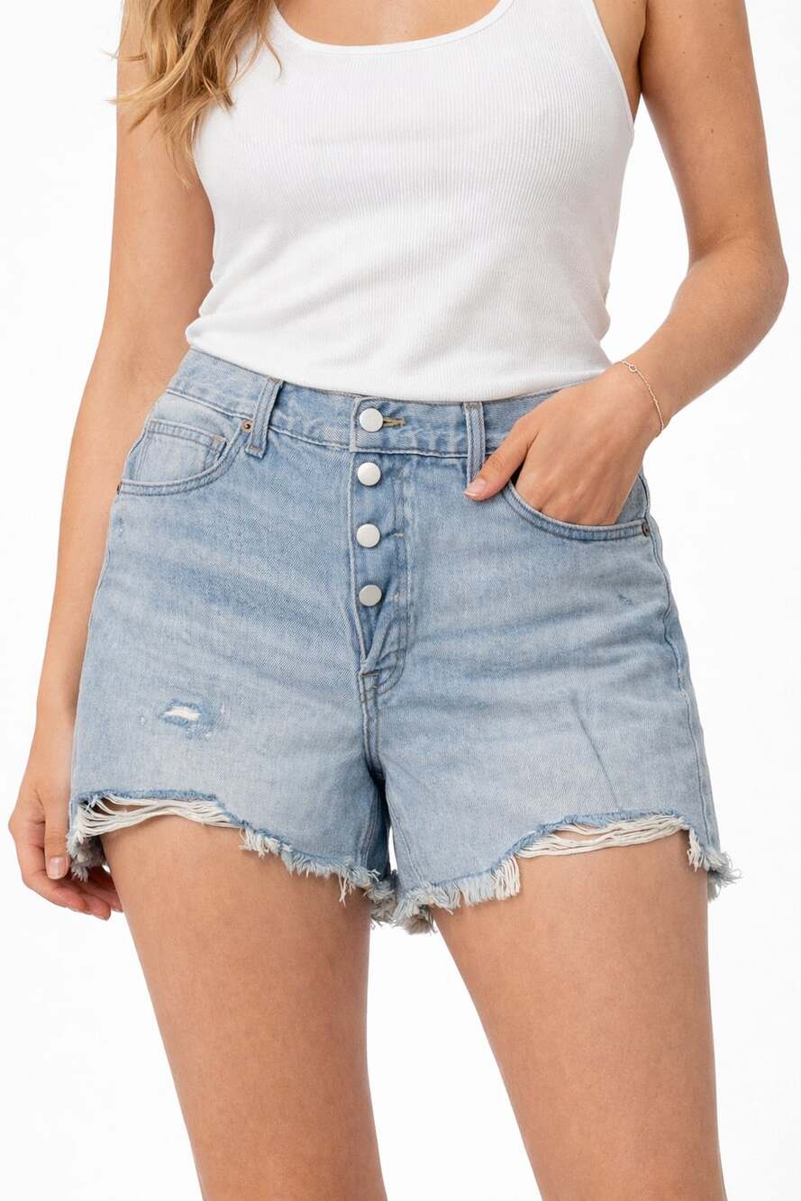 Universal Thread Vintage Midi High Rise Button Fly Distressed Denim Cutoff Short